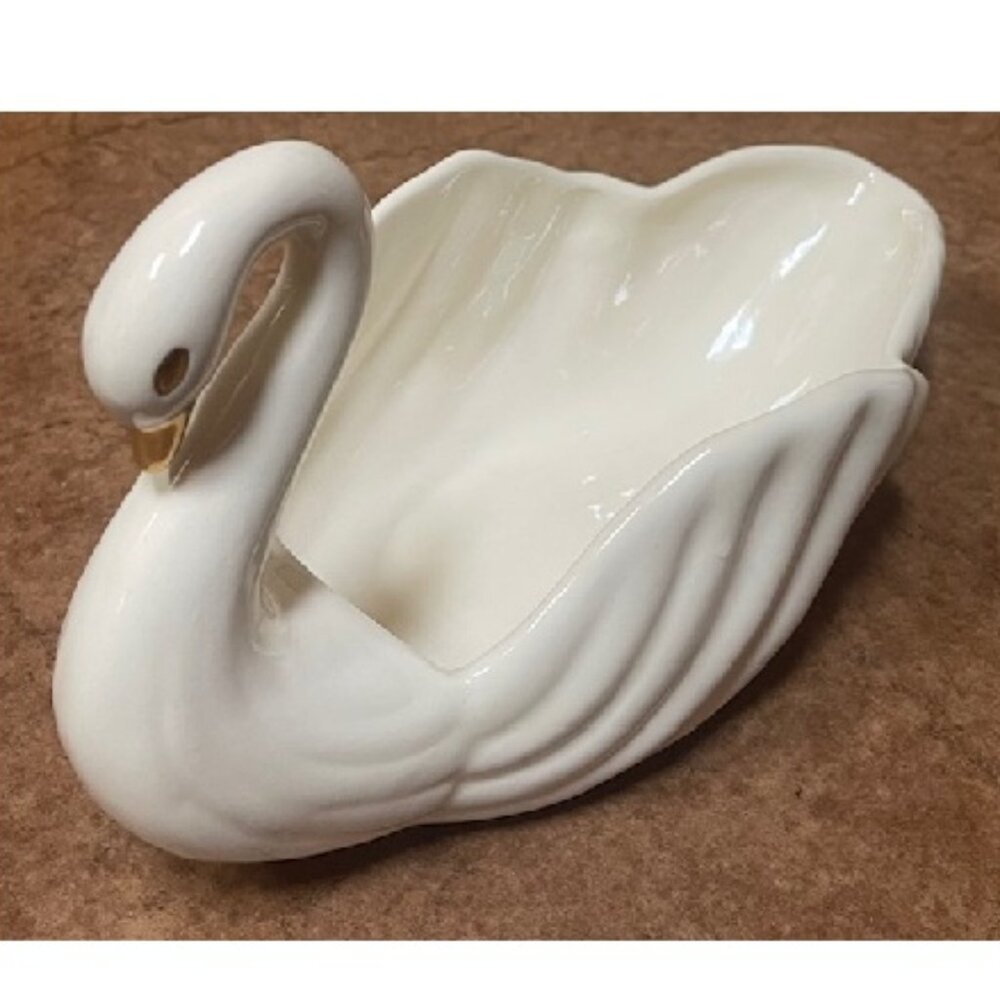 Vintage Swan Planter Trinket Dish: Gold Accents